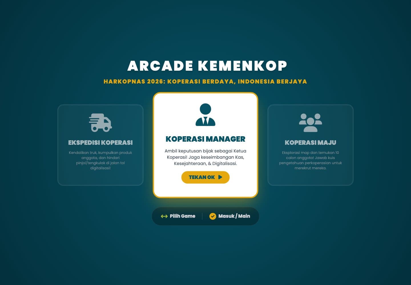 Kemenkop Arcade website homepage